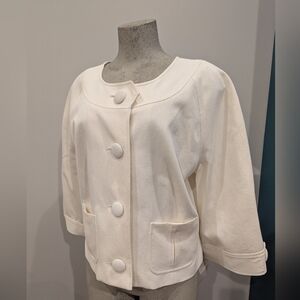 Anne Klein Chic Colllarless Ivory Button-Up Jacket With Bracelet Sleeves Size 16